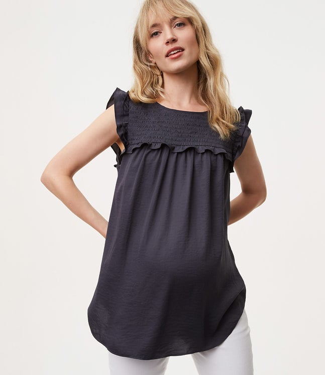 Loft Maternity Shimmer Smocked Flutter Shell