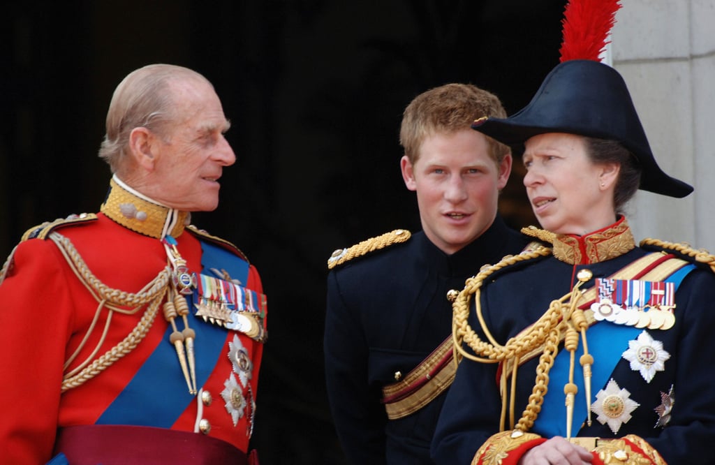 Pictured: Prince Philip, Prince Harry, Princess Anne.