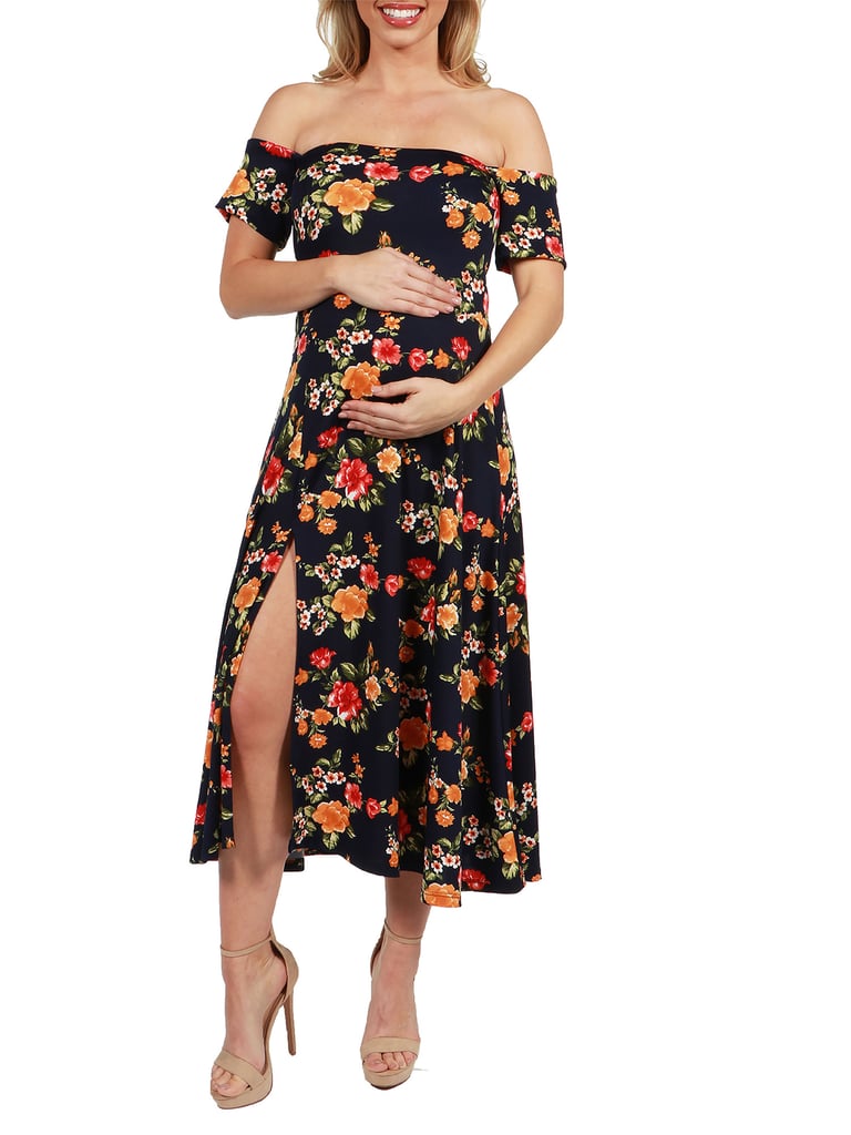 Eleanor Black Floral Side Slit Maternity Dress - Walmart.com