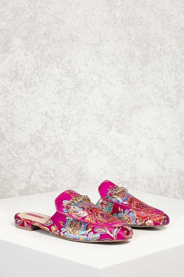 Forever 21 Brocade Floral Loafer Mules