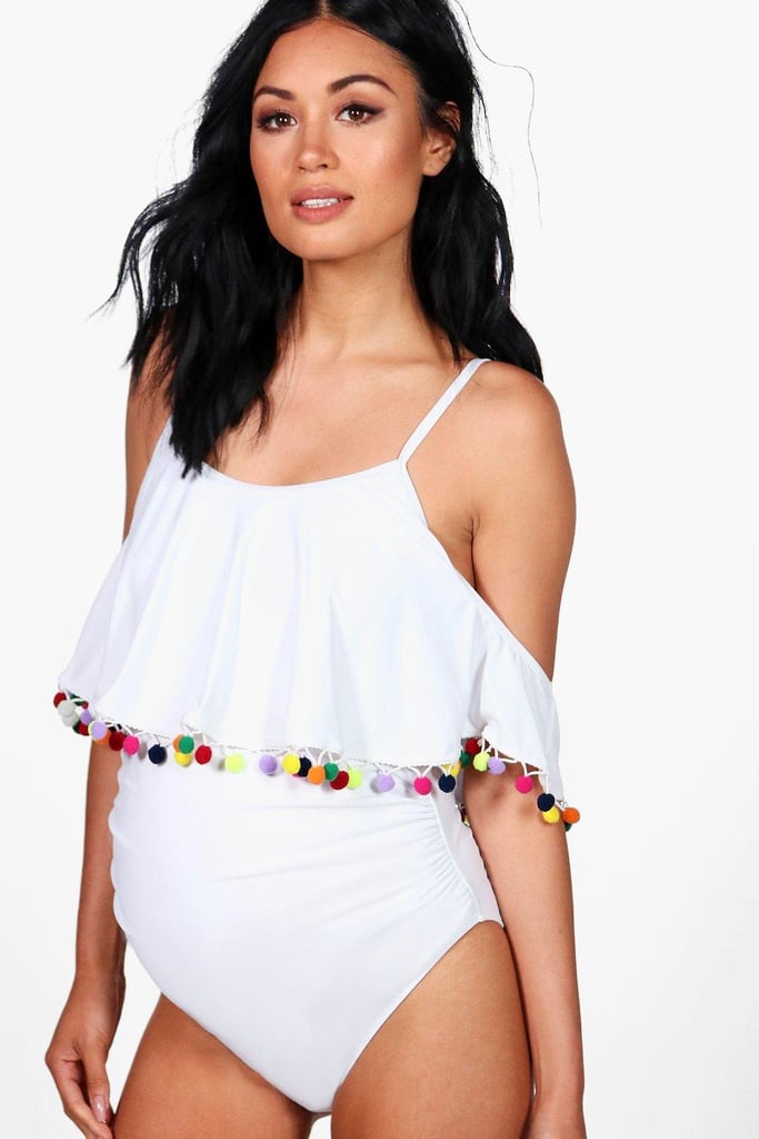 Boohoo Maternity Macie Cold-Shoulder Pom-Pom Swimsuit