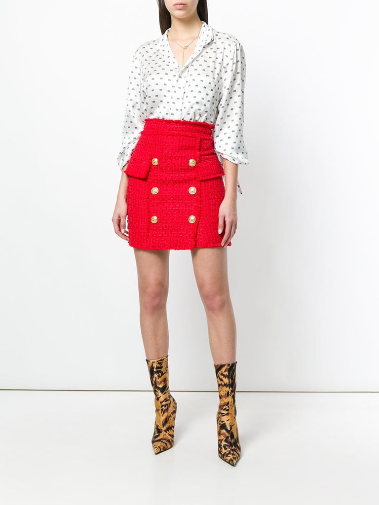 Balmain Button-Embellished Tweed Skirt