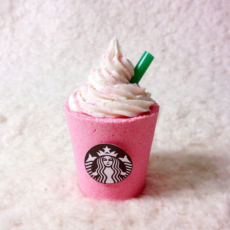 BeHappyBeUrself Pink Cotton Candy Starbucks Frappuccino Bath Bomb