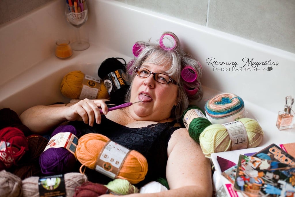 Grandma Poses For Boudoir Photo Shoot in Bathtub of Yarn