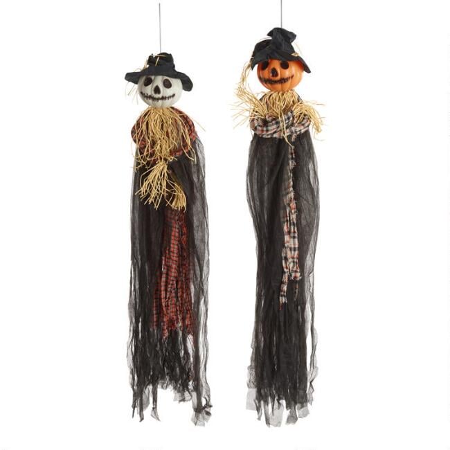 Scarecrow Pumpkin Halloween Hanging Figures Set of Two