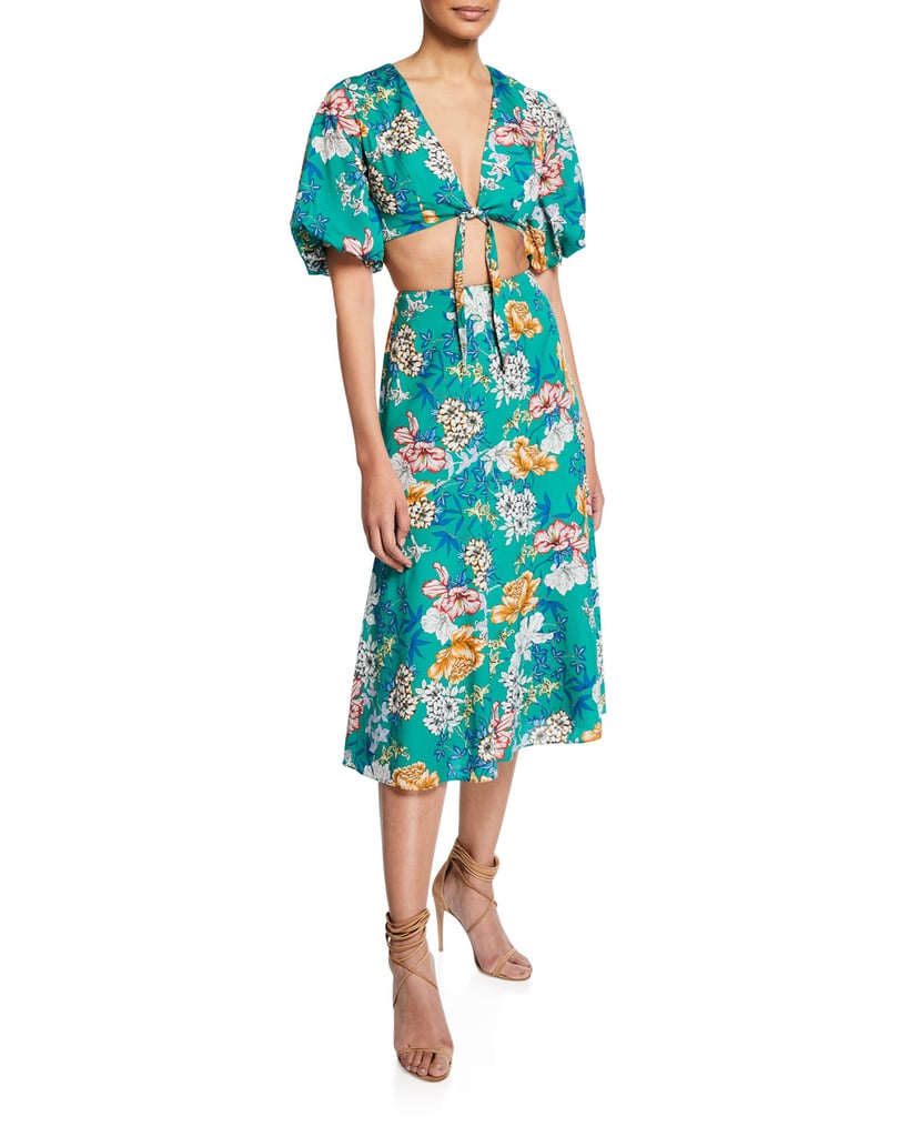 Aidan by Aidan Mattox Floral-Print Two-Piece Tie-Front Crop Top & Skirt Set