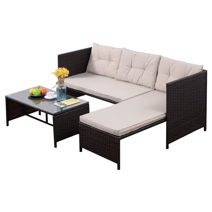 Goplus Outdoor Rattan Furniture Sofa Set Lounge Chaise Best Memorial
