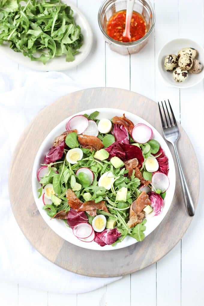 Spring Salad With Prosciutto and Quail Eggs