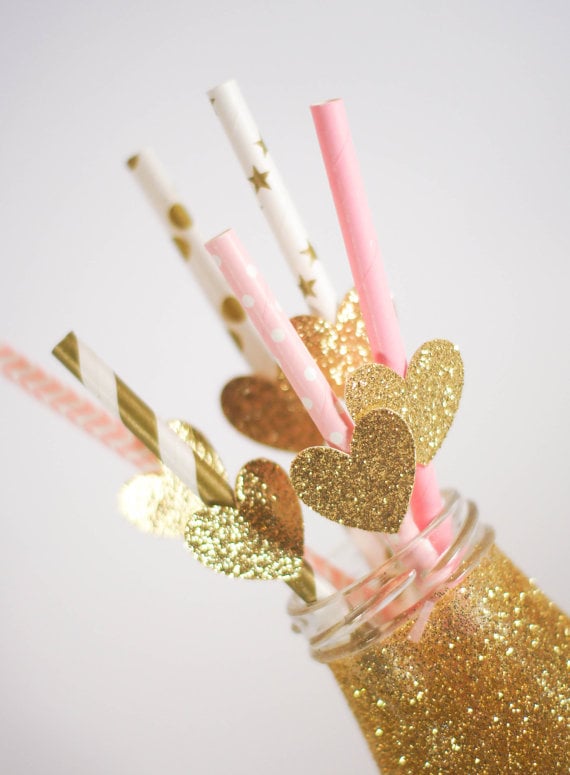 Glitter Heart Party Straws
