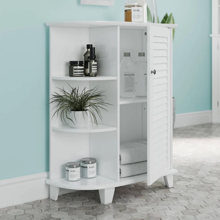 Floor Cabinet With Decorative Shelves And Shutter Door