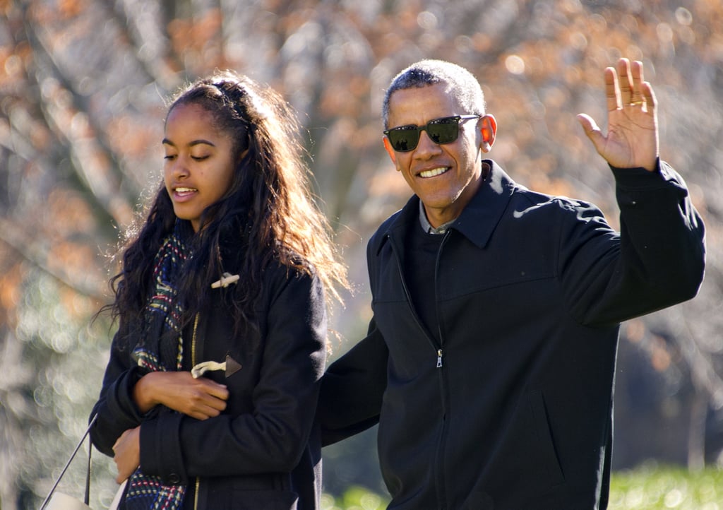 The president waved to the press as he returned with Malia from their family trip to Hawaii in January 2016.