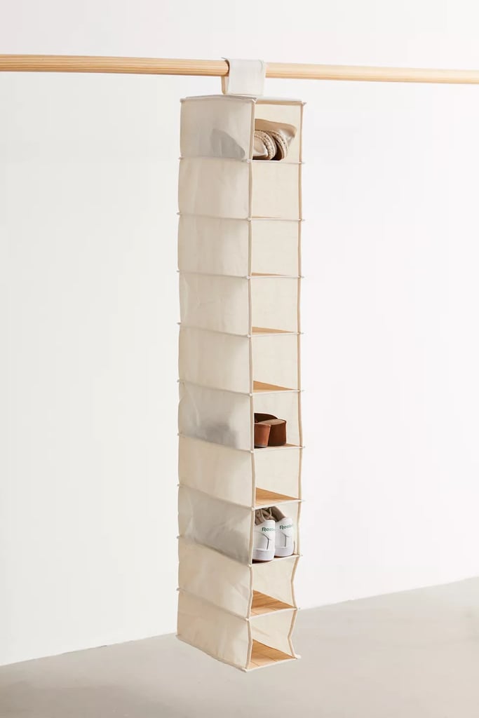 Hanging Canvas And Bamboo 10-Tier Closet Organiser