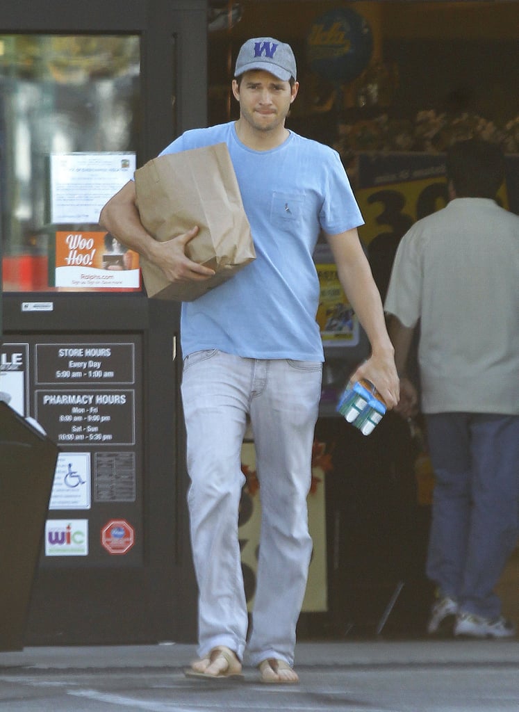 New dad Ashton Kutcher made a grocery run in LA on Saturday.
