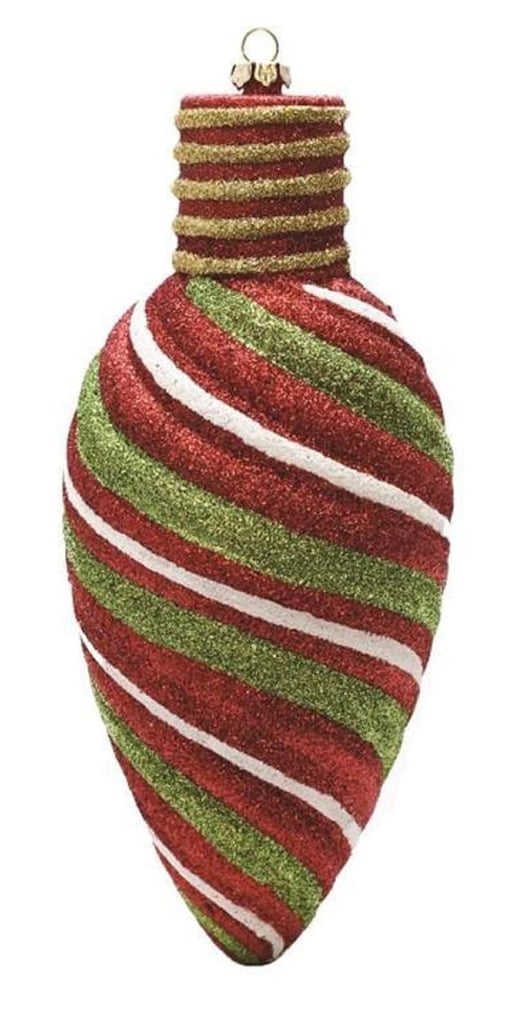 Red and White Glittered Swirl Shatterproof Christmas Light Bulb Ornament