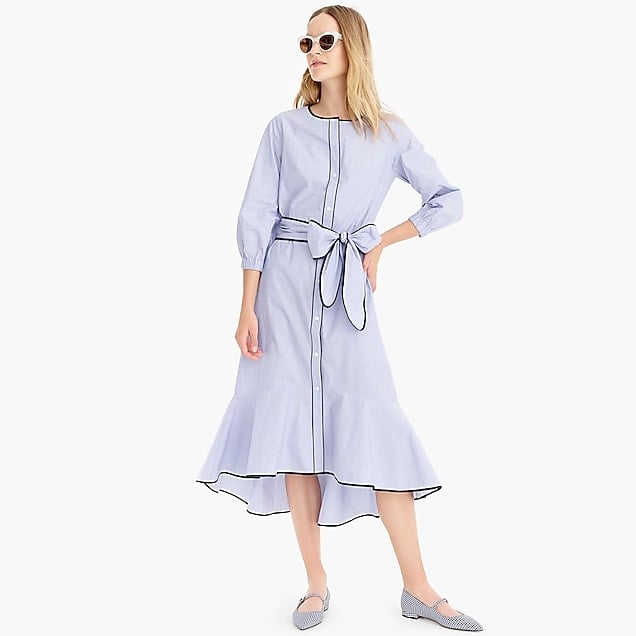 J.Crew Belted Button-Up Dress in Tipped End-On-End Cotton