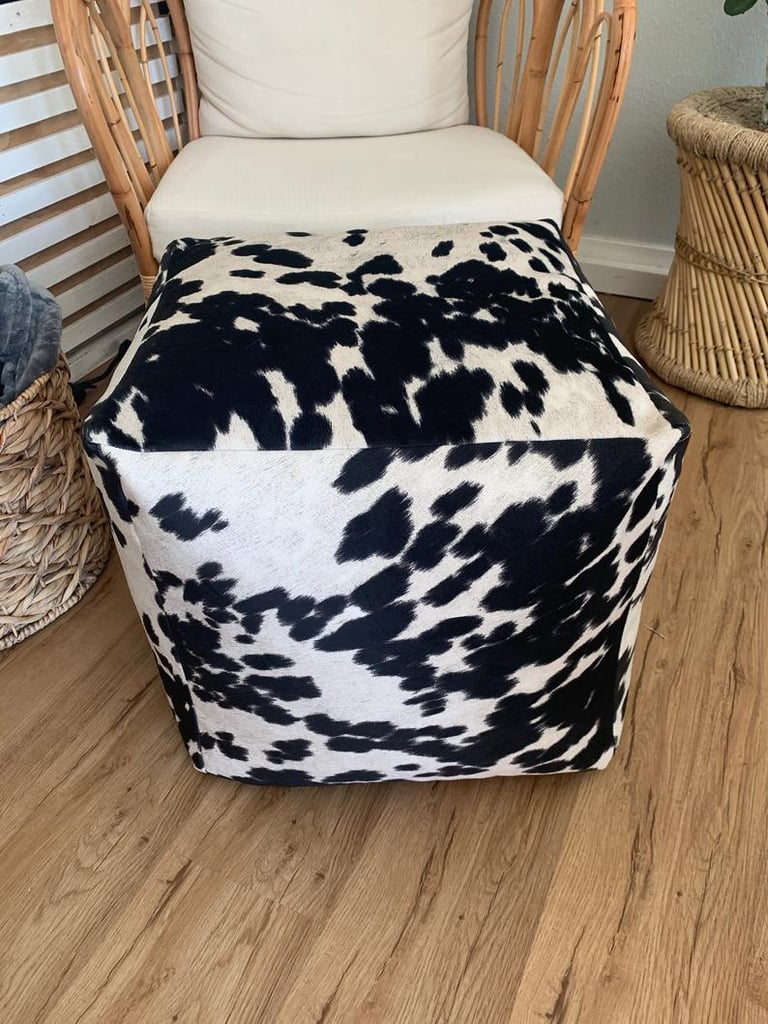 Black and White Cowhide Pattern Pouf Ottoman