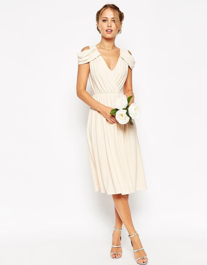 ASOS Wedding Drape Cold Shoulder Midi Dress ($66) | Unique Wedding ...