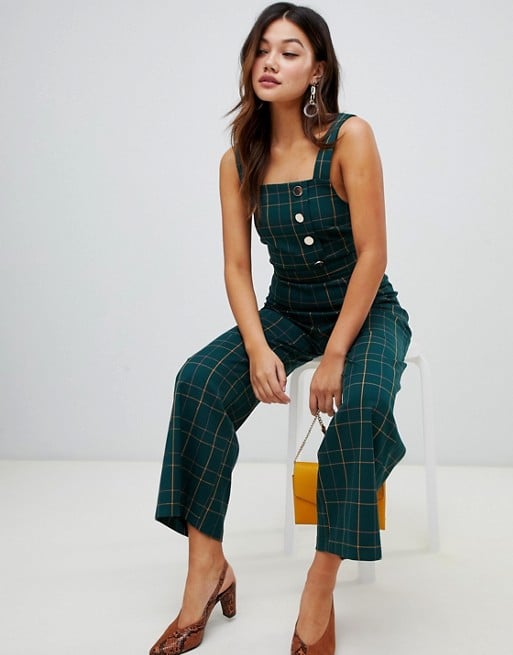 Miss Selfridge Jumpsuit With Button Detail in Green Check