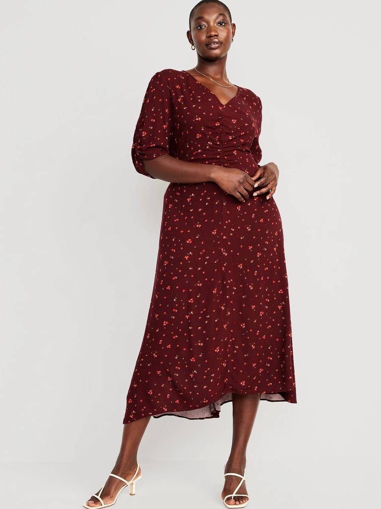 Old Navy Puff-Sleeve V-Neck Crepe Midi Dress