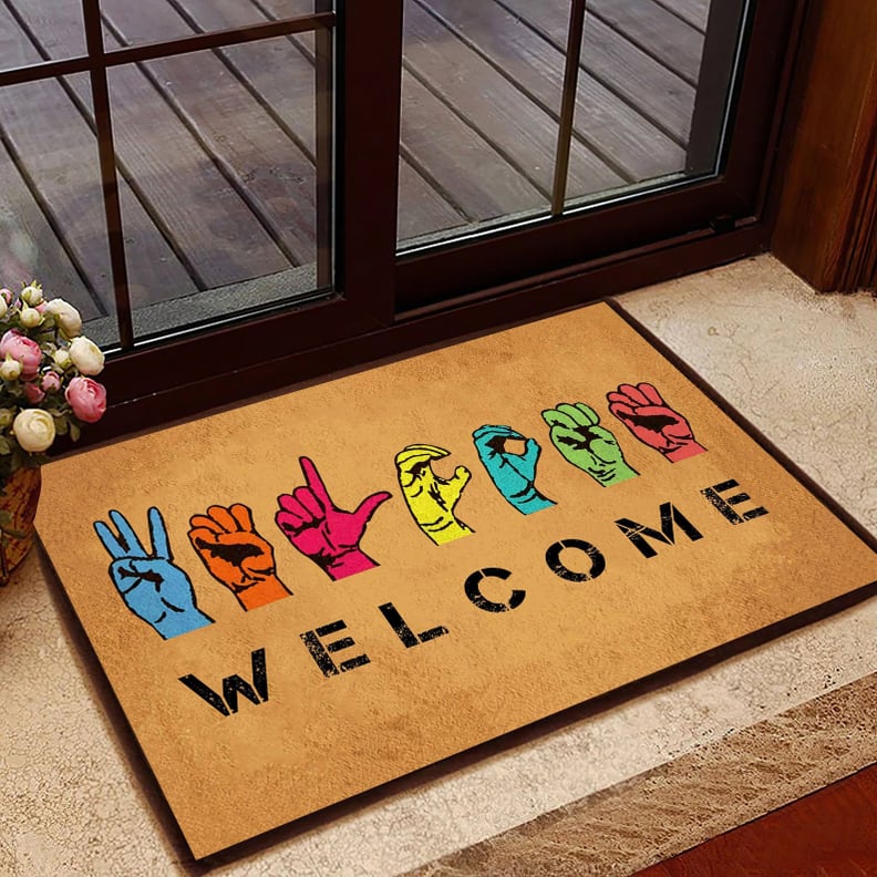 Welcome American Sign Language Coir Pattern Print Doormat