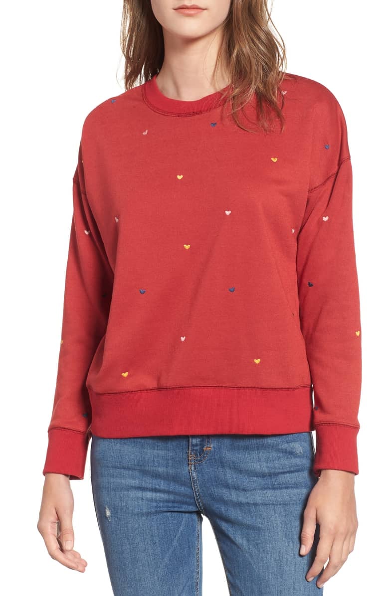 Currently in Love Heart Embroidered Pullover