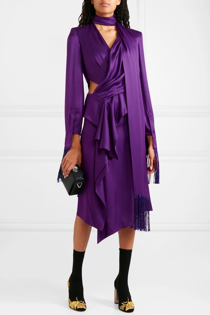 Alexander McQueen Fringed Cutout Silk-Satin Midi Dress
