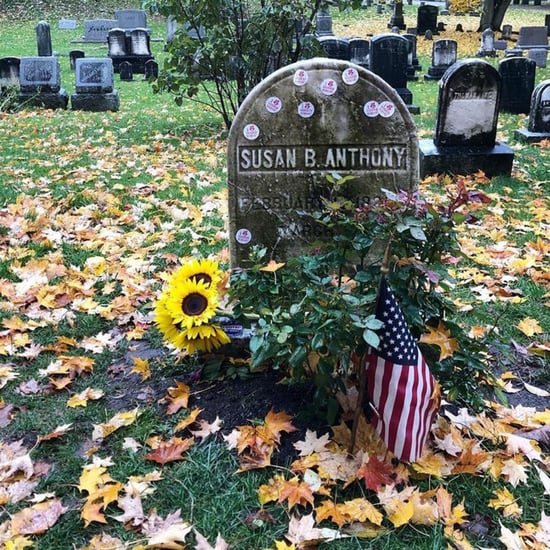Women Leave Voting Stickers on Susan B. Anthony's Grave 2018