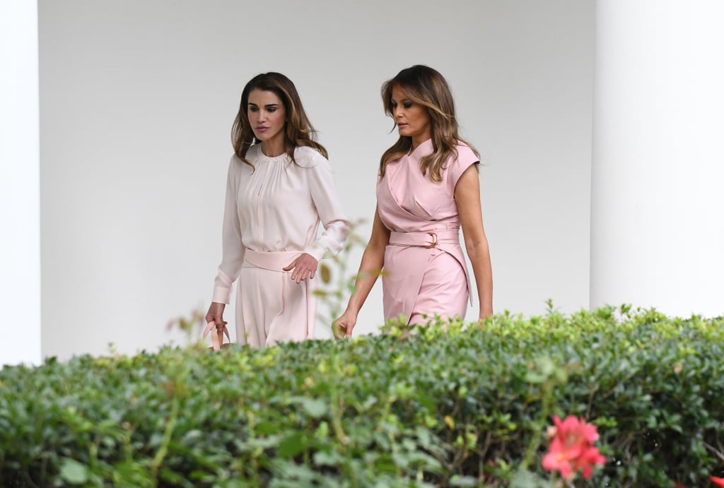 Melania Trump Pink Wrap Dress With Queen Rania 2018