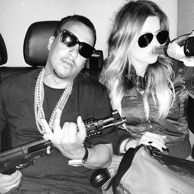 Khloé Kardashian and boyfriend French Montana took this controversial photo with a gun and a bottle of Champagne.
Source: Instagram user khloekardashian