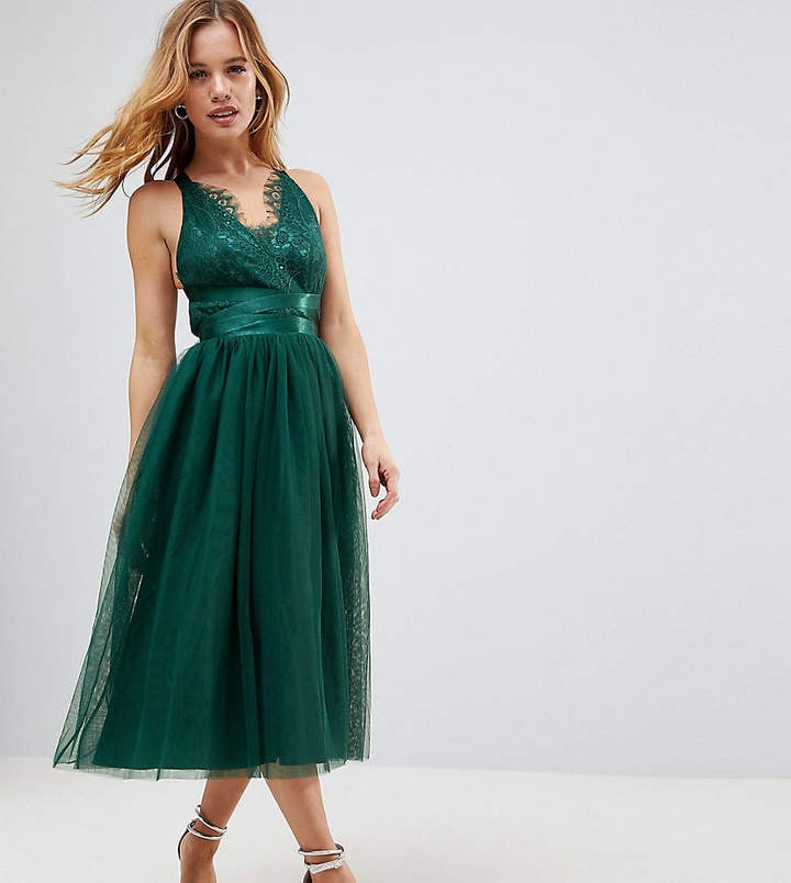 ASOS Lace Top Tulle Midi Prom Dress