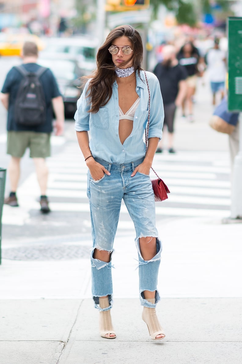 Reveal Your Lacy Bralette in an Undone Canadian Tuxedo