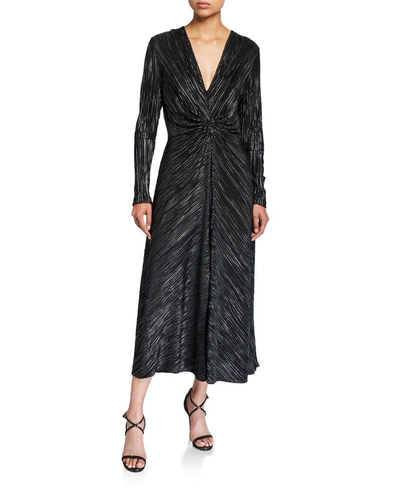 Rotate Birger Christensen #7 Gathered Metallic Long-Sleeve Cocktail Dress