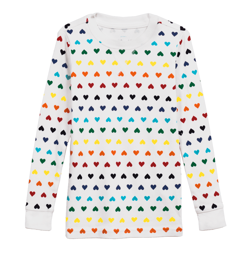 Primary Long-Sleeve Rainbow Heart PJ Top