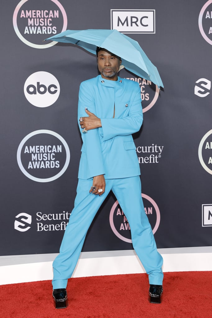 Billy Porter's Blue Suit and Umbrella Hat at the 2021 AMAs