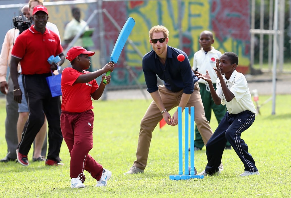 Prince Harry Playing Cricket With Kids in the Caribbean 2016