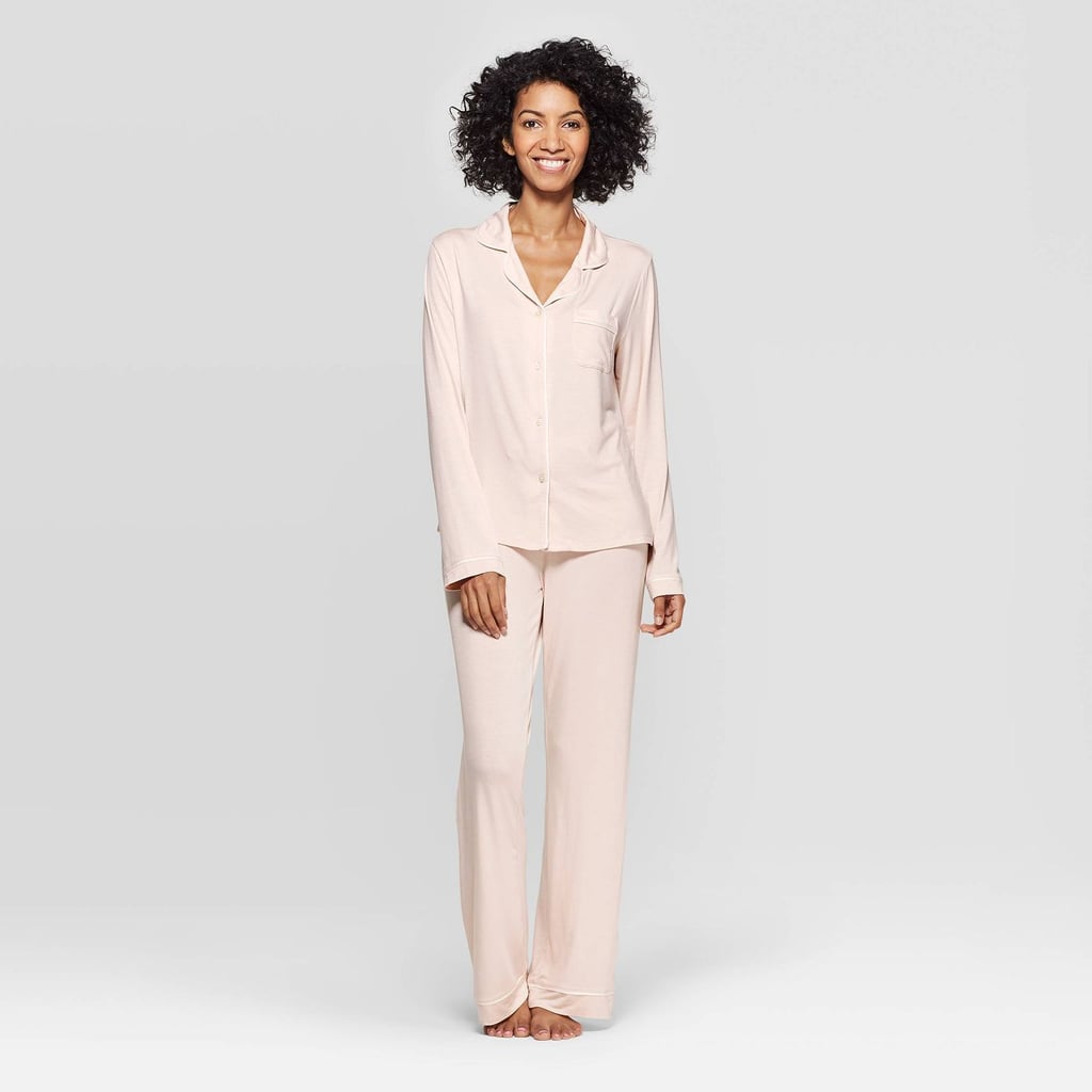 Stars Above Women's Beautifully Soft Notch Collar Top and Pants Pajama Set in Soft Pink