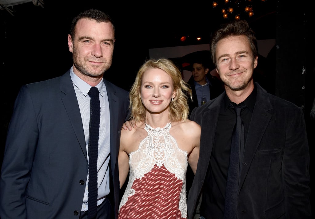 Liev Schreiber and Naomi Watts got some face time with Ed Norton at the Audi Celebrates Golden Globes Week bash.