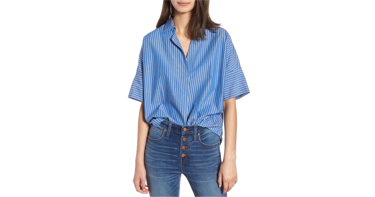madewell courier stripe button back shirt