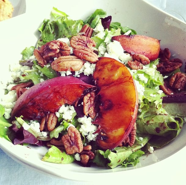 The sweet taste of peaches is a perfect pair to creamy goat cheese on top of a salad. Plus, they are packed with vitamins A and C. 
Source: Instagram user honey_and_velvet
