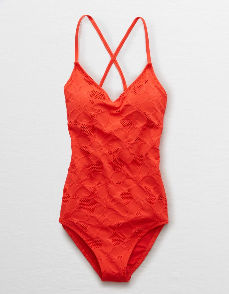 Aerie Jacquard Strappy Back One Piece Swimsuit