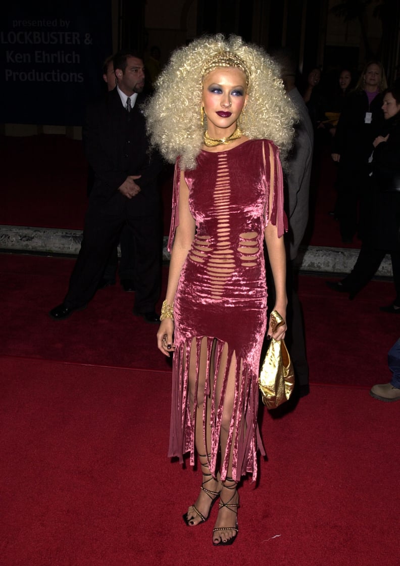 Christina's Velvet Dresses Had Slashes and Peek-a-Boo Fringe