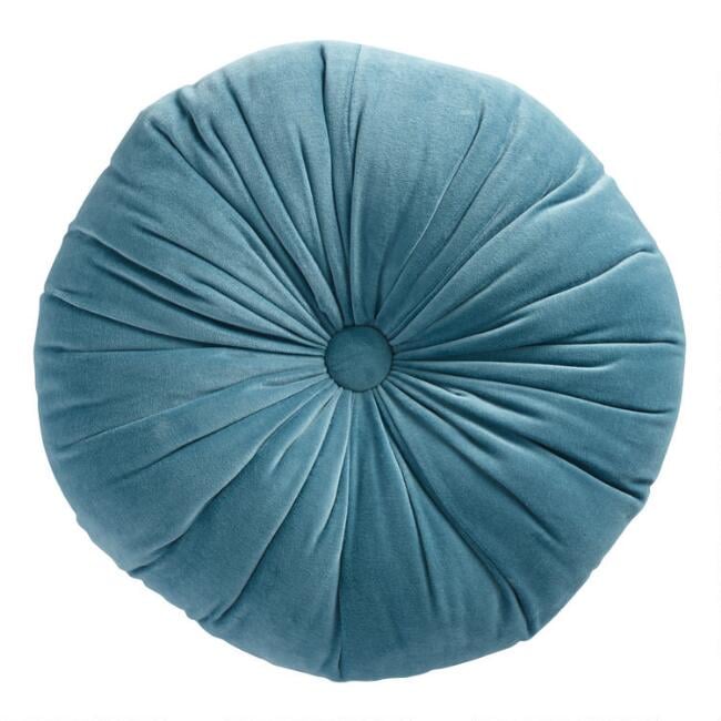 Round Storm Blue Velvet Throw Pillow