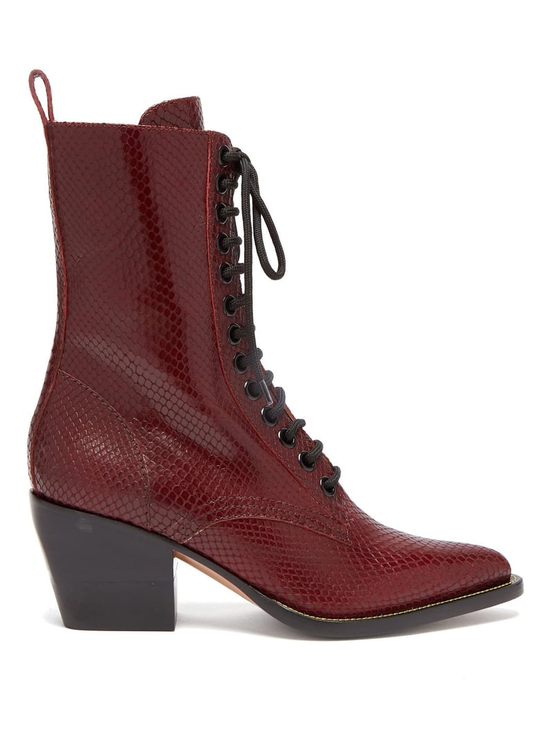 Chloé Snakeskin Effect Lace-Up Leather Boots