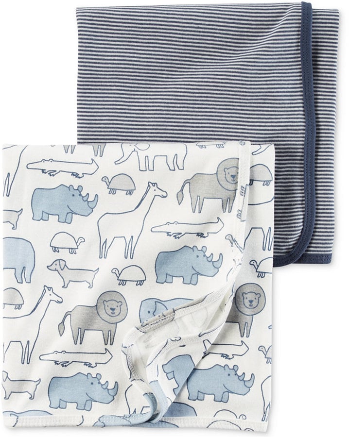 Stripes & Animals Cotton Swaddle Blankets