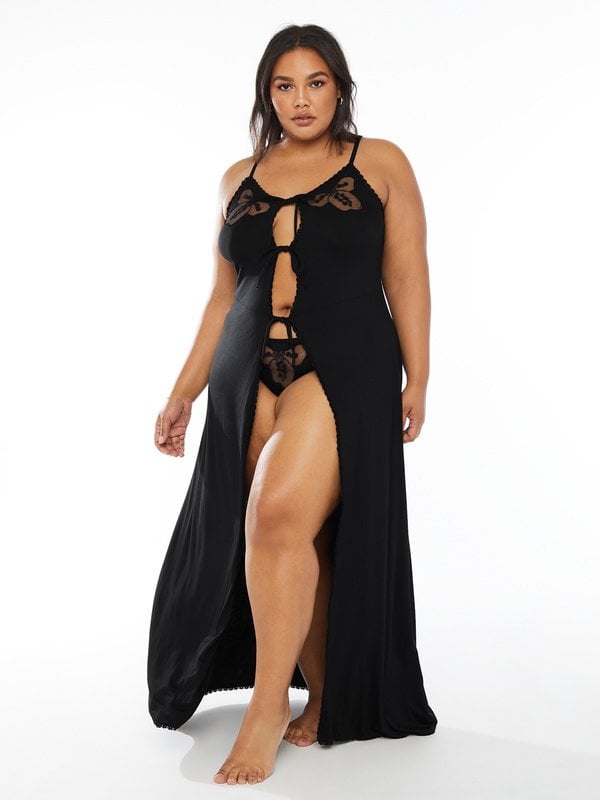 Savage x Fenty A Peek Behind the Lace Maxi Slip in Black