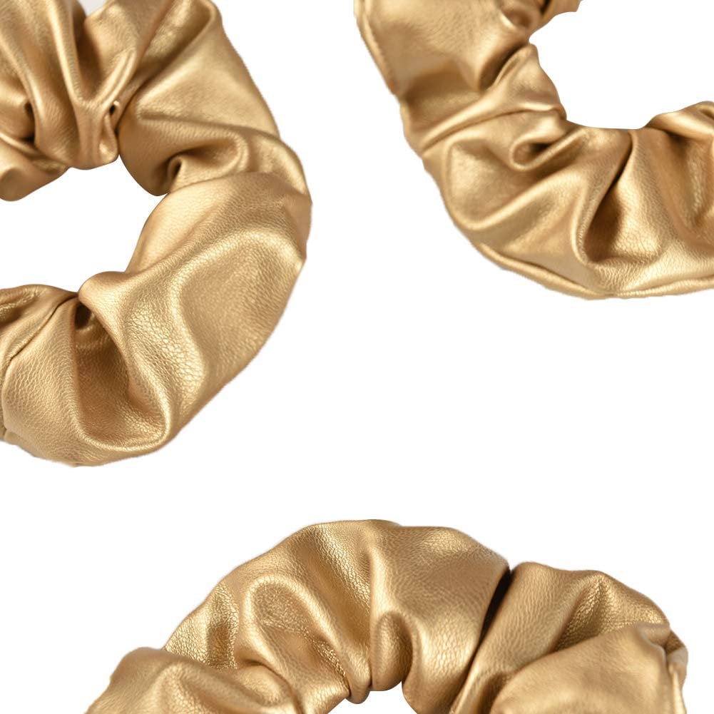 Cribun 3-Pack Gold Metallic Leather Hair Scrunchies
