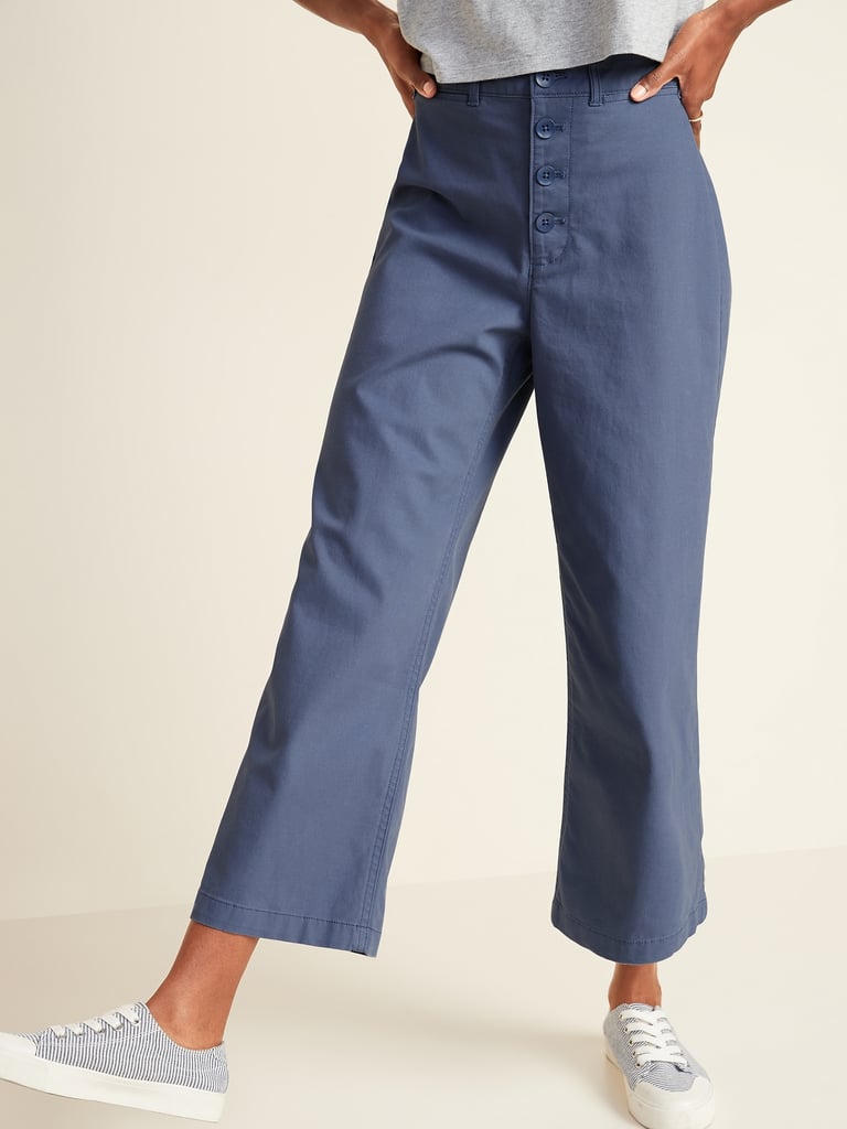 Extra High-Waisted Button-Fly Crop Wide-Leg Pants