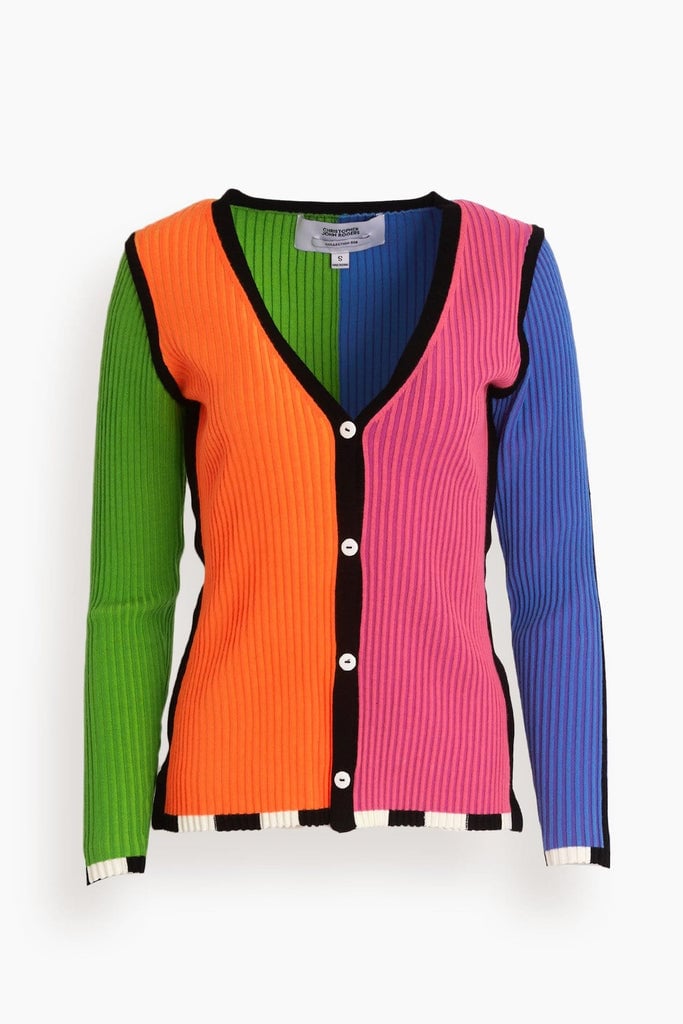 Christopher John Rogers Colorblock Ribbed Wool Cardigan