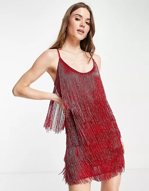 ASOS Design Sleeveless Fringe Dress in Pink