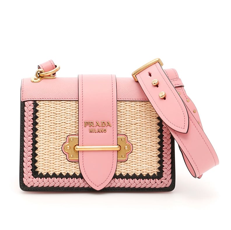 Prada Calfskin And Straw Cahier Bag